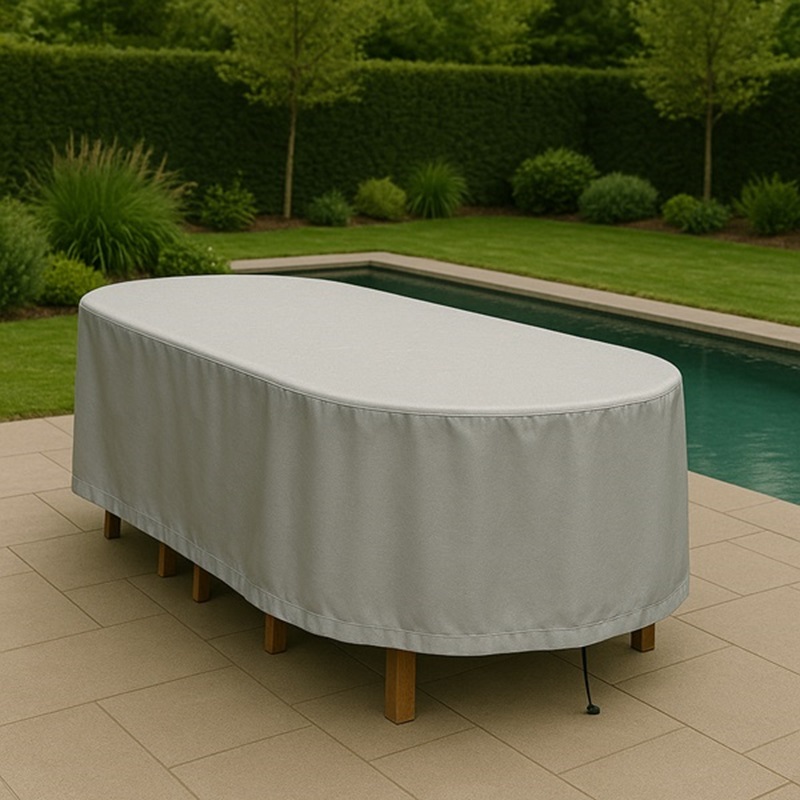 ensemble de jardin ovale avec housse sur mesure